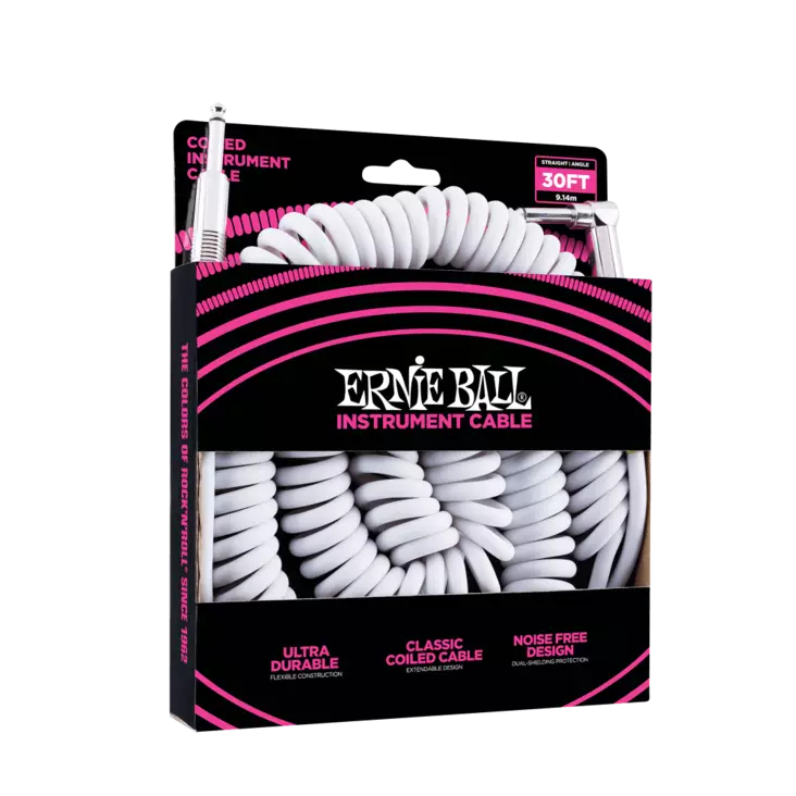Ernie Ball EB-6045 kierrekaapeli instrumentille, valkoinen - Kitarakaapelit - 1106045 - 1