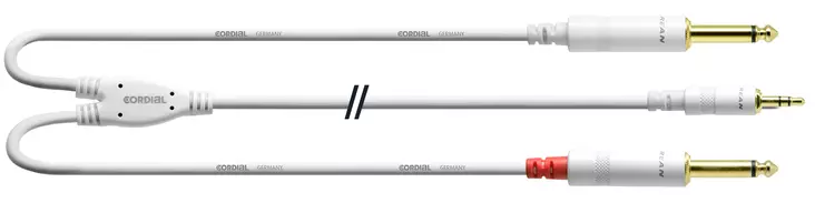 Cordial Snow trs - 2 x TS kaapeli 6 m - 3,5mm Plugi - 6,3mm Plugi -kaapelit - CORD6WPP-SNOW - 1